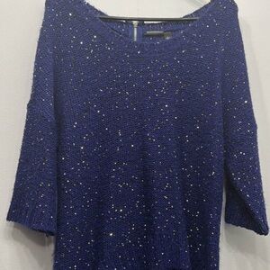 Blue Knit Sweater with Sparkle Accents